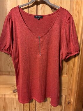 Lily Morgan Rust Zip-Front Short Sleeve Tunic